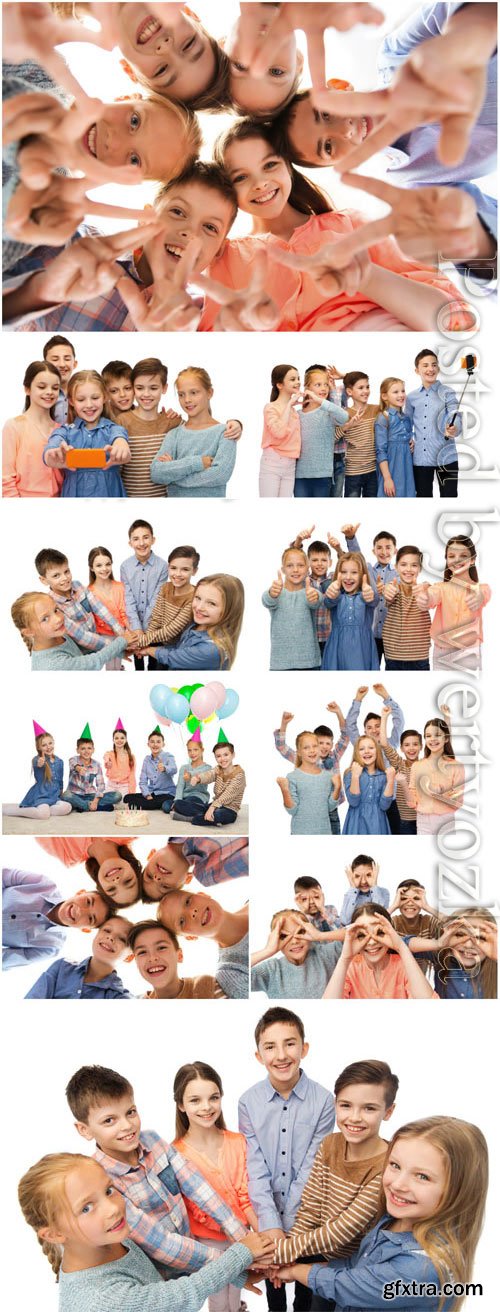 Group of friendly cheerful children stock photo