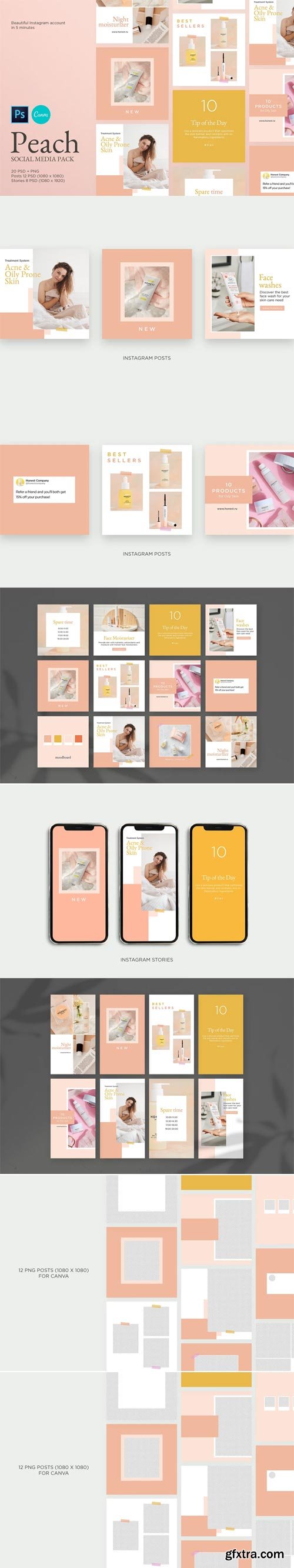 CreativeMarket - Peach Instagram Templates Pack - 4827213