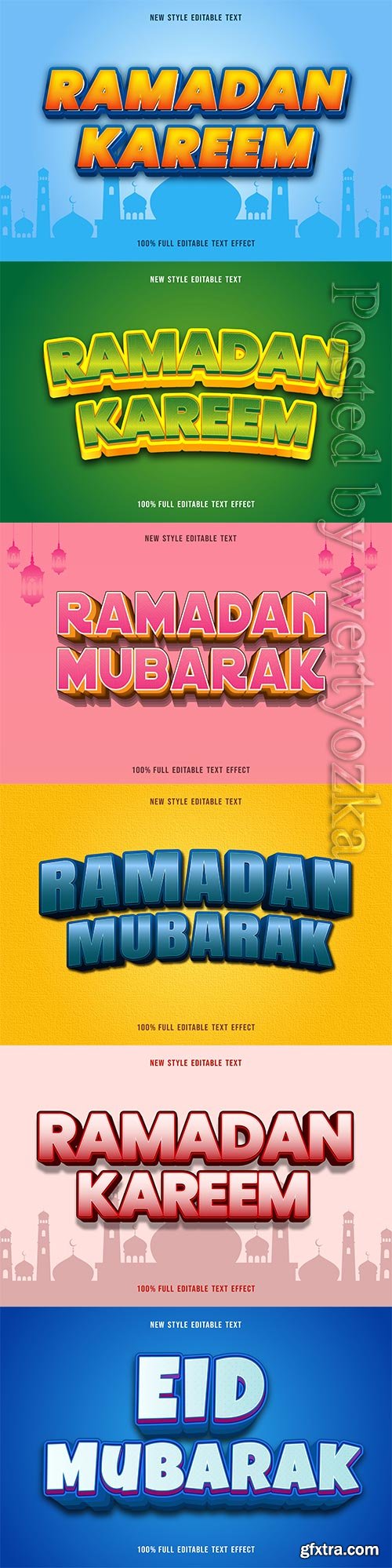 Ramadan kareem, eid mubarak vector text effect vol 5