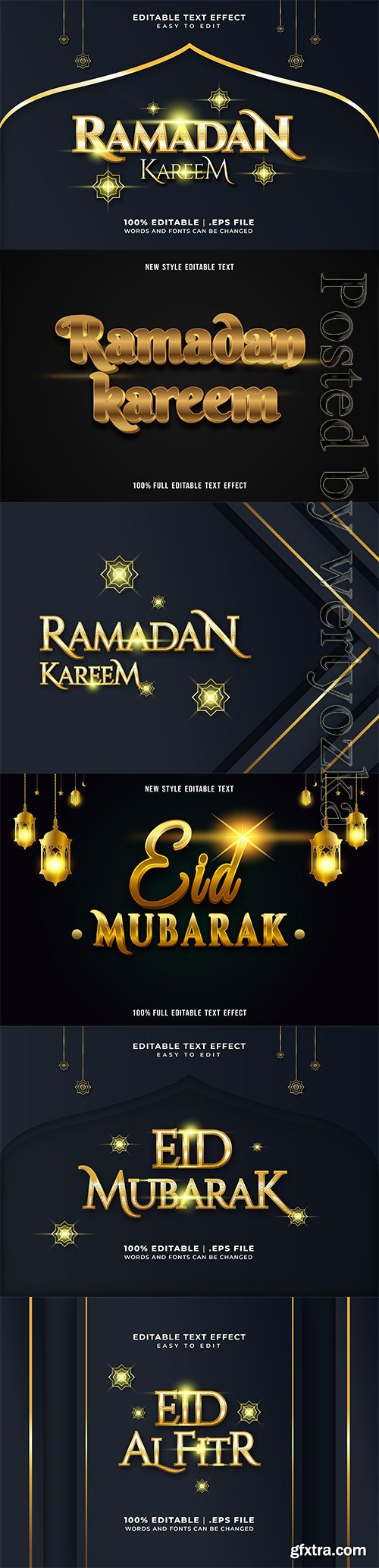 Ramadan kareem, eid mubarak vector text effect vol 2