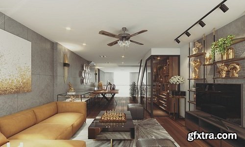 Interior livingroom Scene Sketchup By NguyenHaDuy