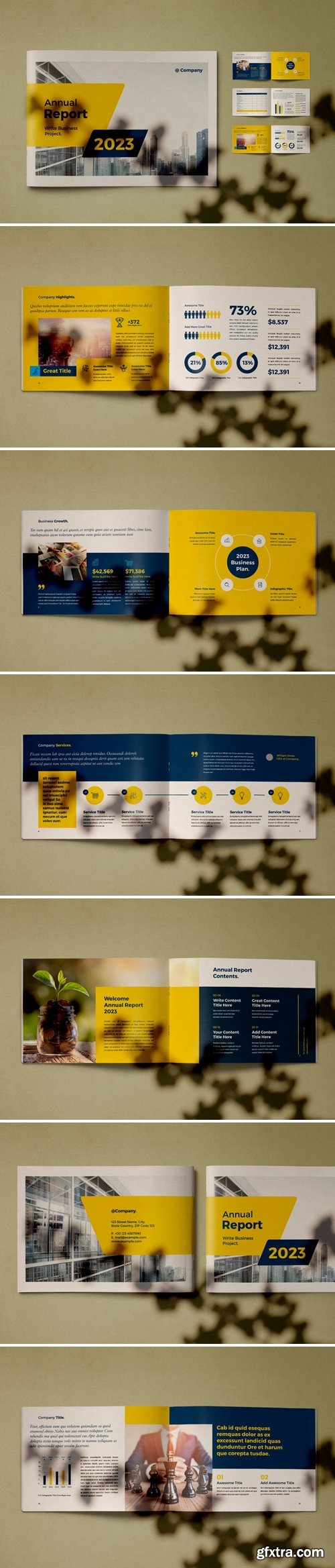 Annual Report Layout with Yellow Accents