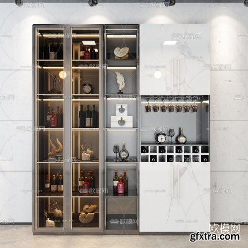 Modern light luxury wine cabinet combination 3d model