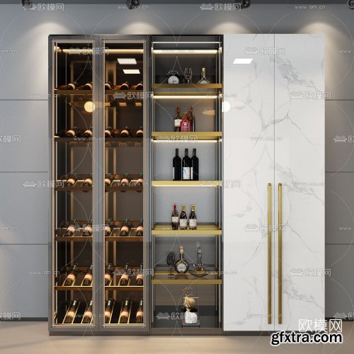 Modern light luxury wine cabinet combination 3d model