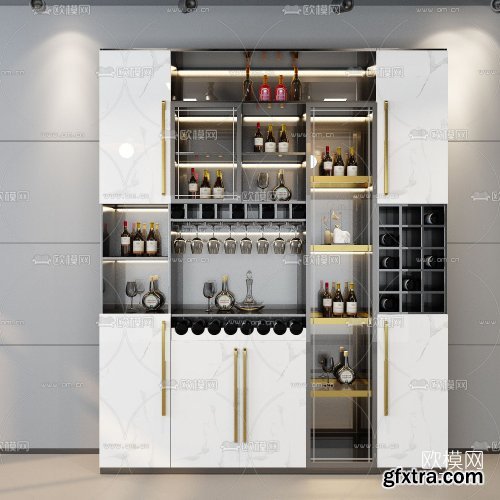 Modern light luxury wine cabinet combination 3d model