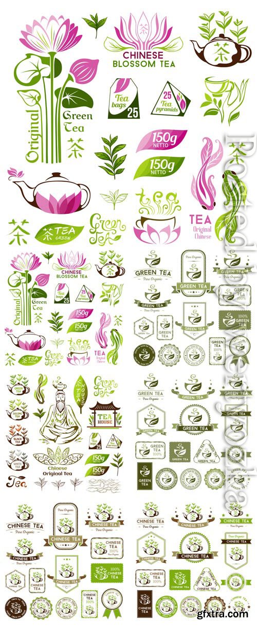 Tea, logos and labels in vector