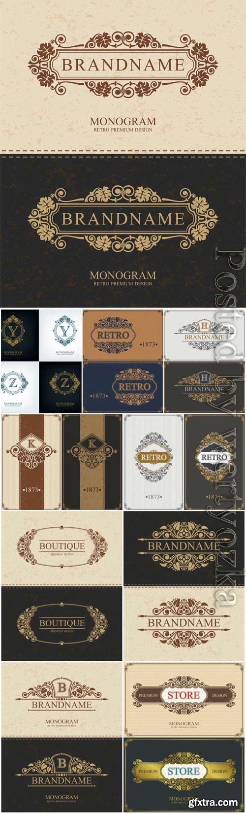 Retro monograms and backgrounds in vector