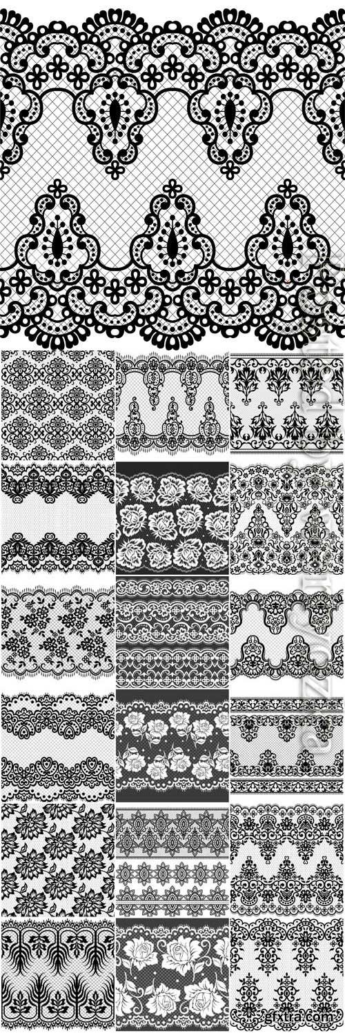 Black and white lace patterns in vector