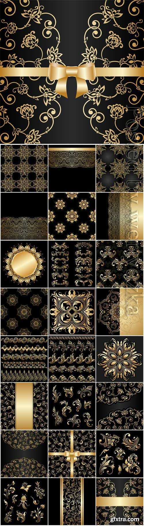 Gold decorative elements and patterns in vector