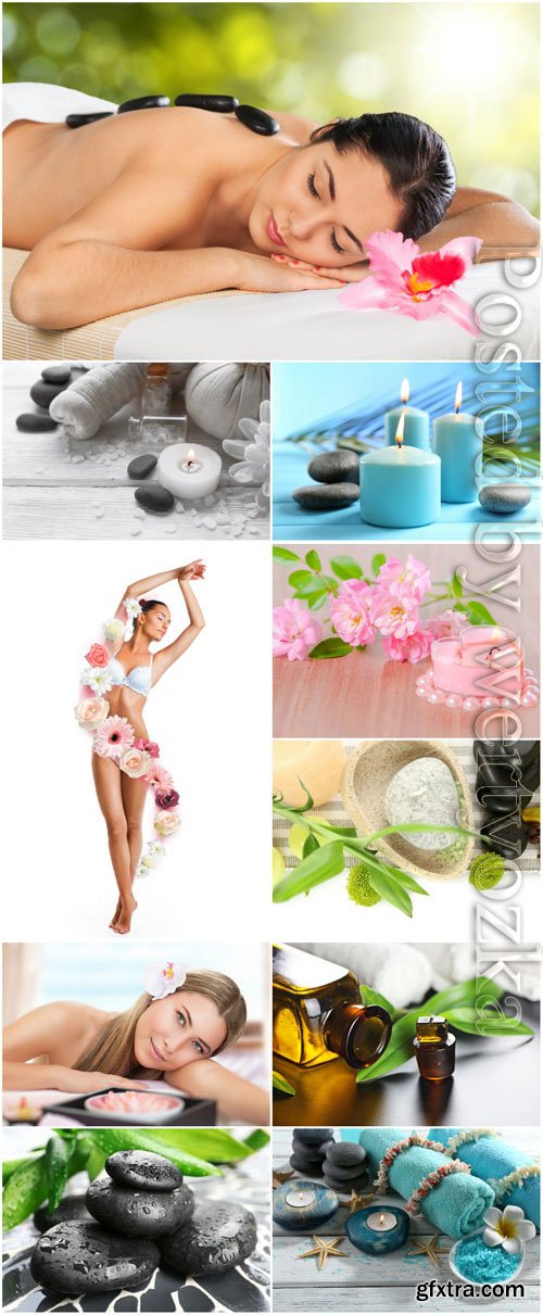 Spa composition, beautiful girls stock photo