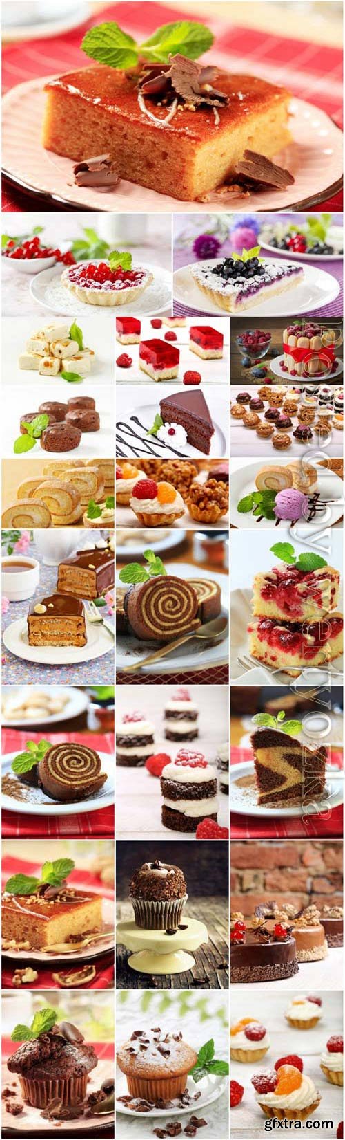 Desserts, muffins and cakes with berries stock photo