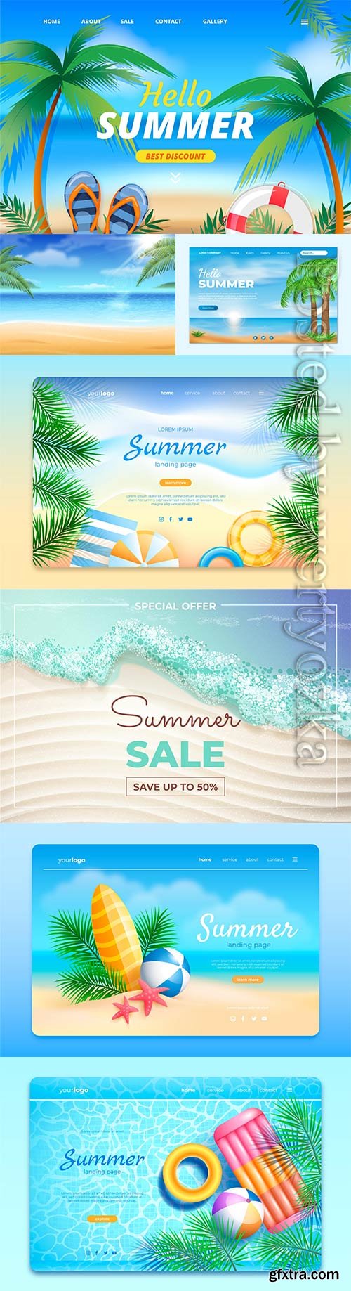 Realistic summer landing page vector template