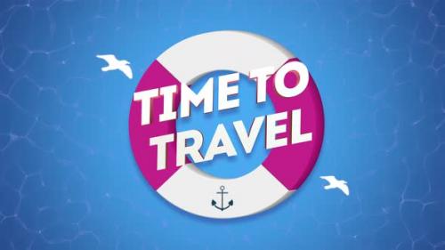 Videohive - Text Time to Travel with gulls and swimming circle - 32275898 - 32275898