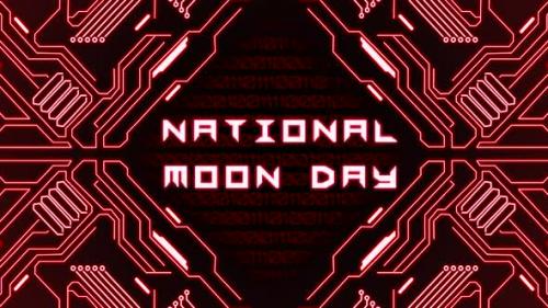 Videohive - National Moon Day text with abstract lines and blue motherboard - 32275913 - 32275913