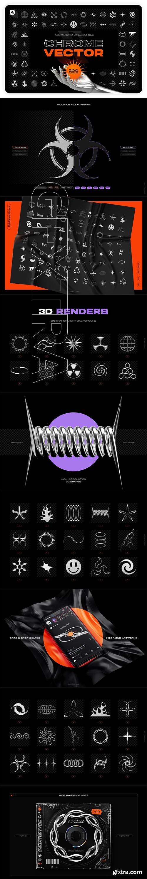 CreativeMarket - Chrome & vector abstract shapes pack 5964864