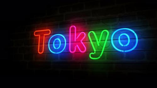 Videohive - Tokyo symbol neon on brick wall 3d - 32289314 - 32289314