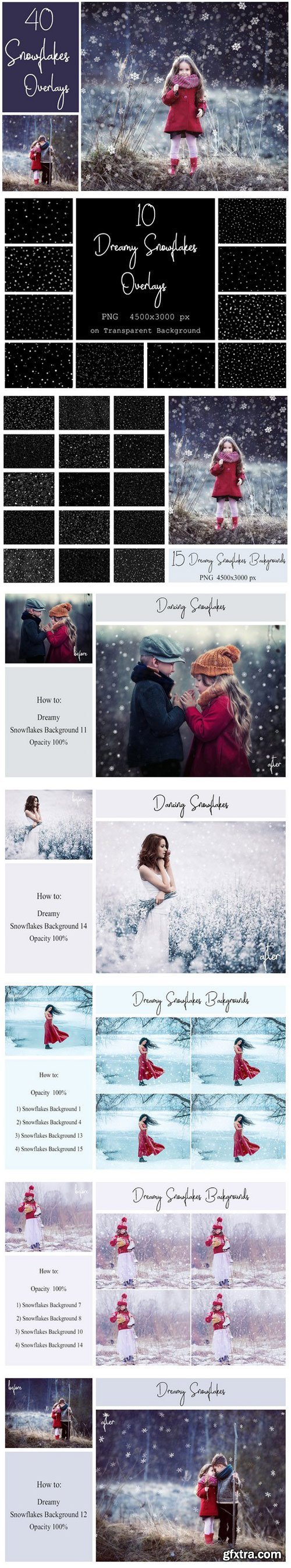 40 Dreamy Snowflakes PNG Overlays