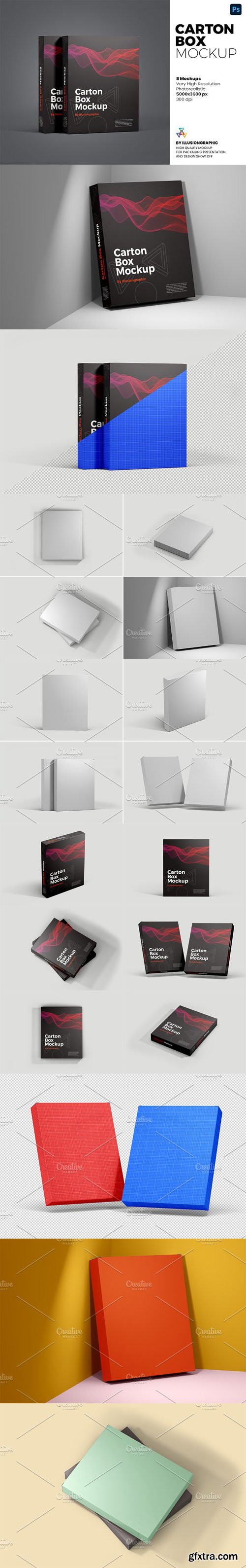 Carton Box PSD Mockups Templates - 8 Views