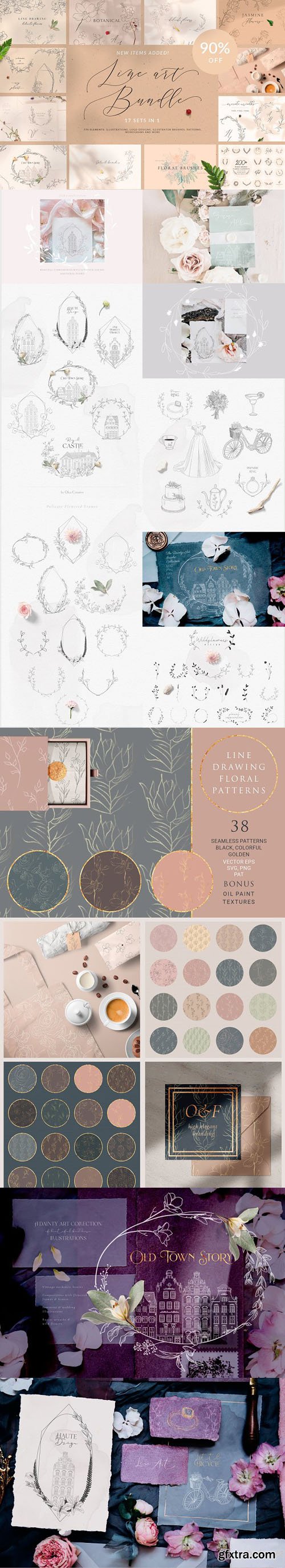 Line Art Bundle - Floral Graphic Templates - 12 Sets IN 1