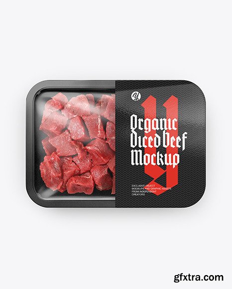 Plastic Tray With Diced Beef Mockup 83396