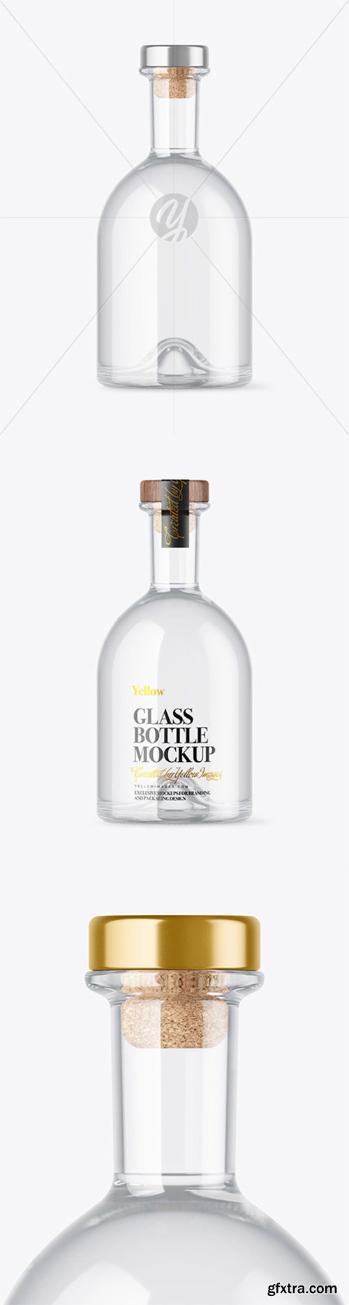 Clear Glass Vodka Bottle with Wooden Cap Mockup 79765