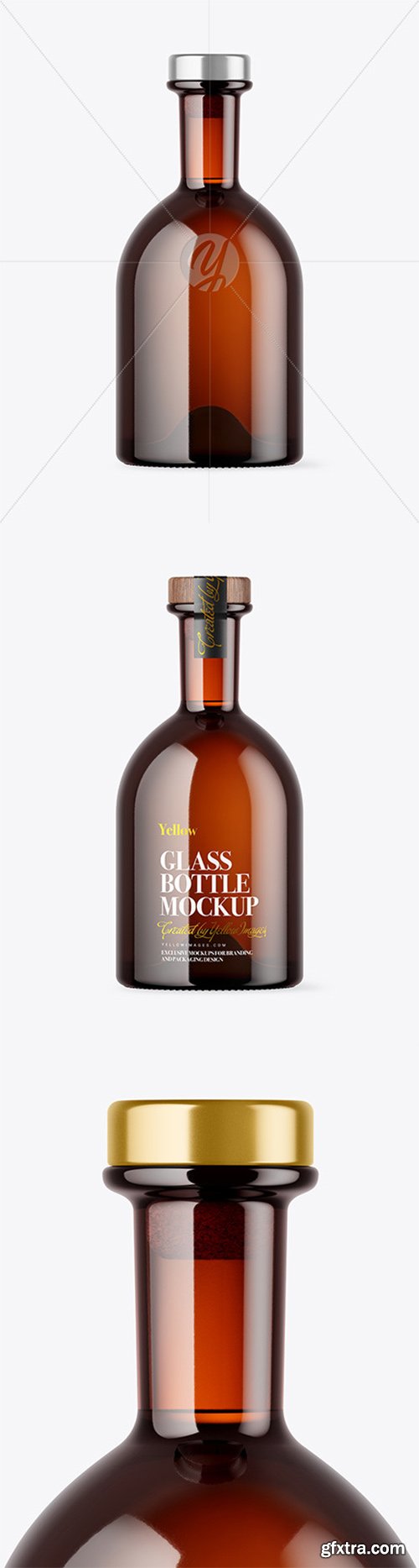 Amber Glass Bottle with Wooden Cap Mockup 79664
