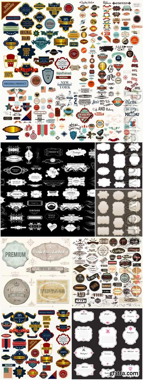 Stickers and labels, vintage frames in vector