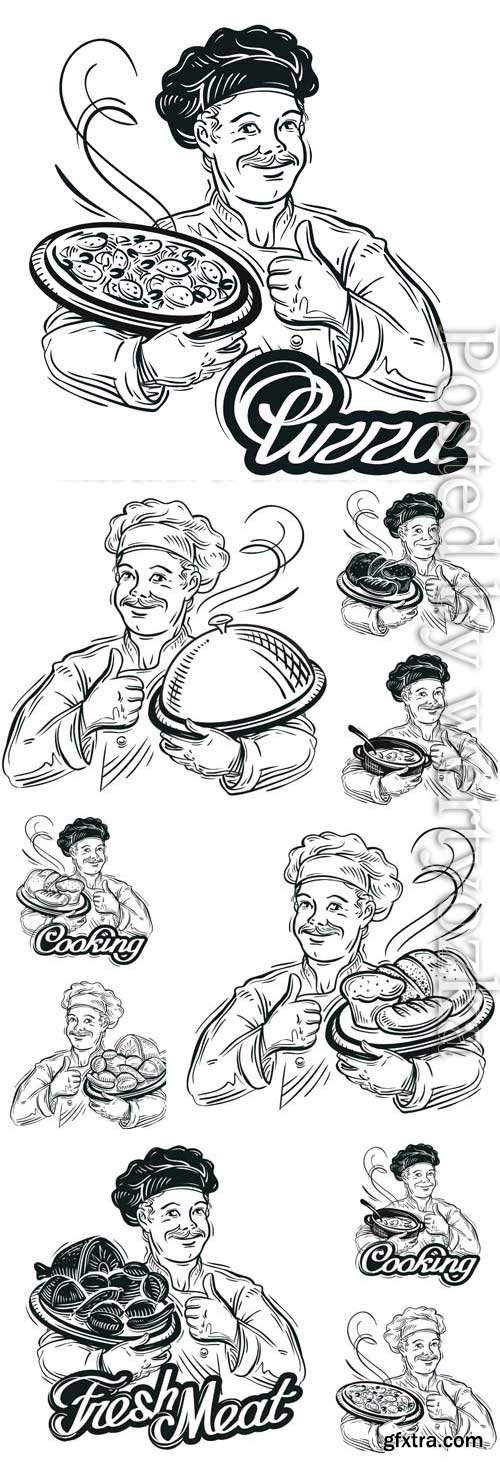 Chef with pizza in vector