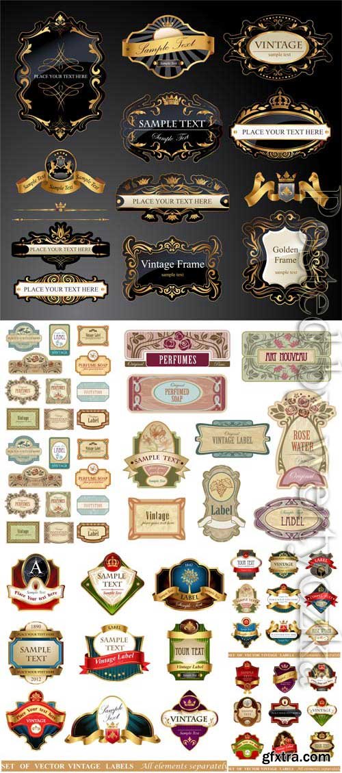 Labels and badges in vintage style in vector