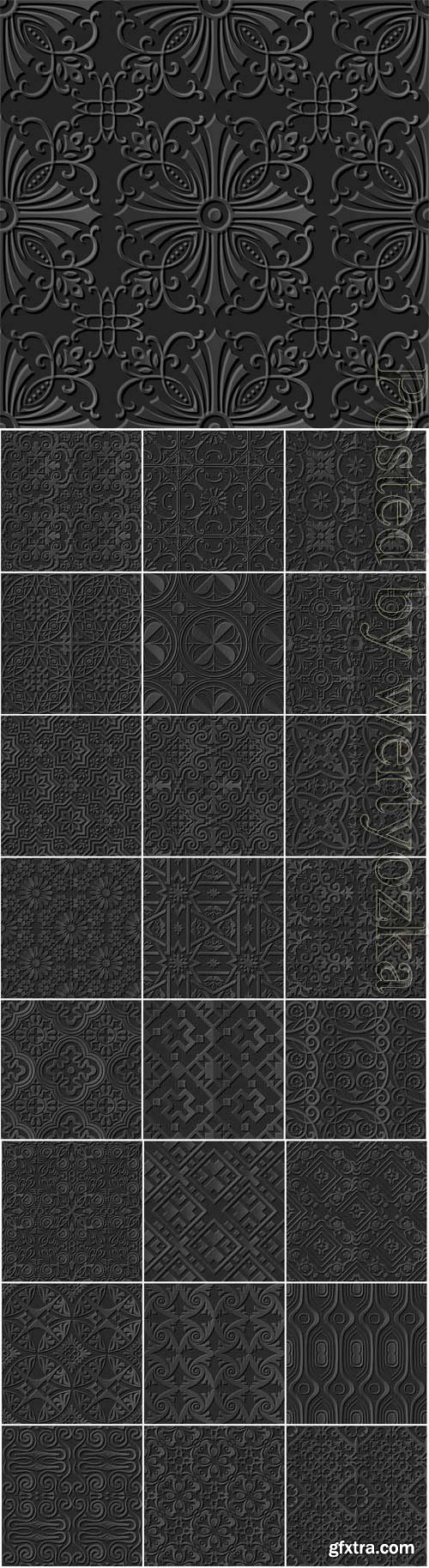 Black backgrounds with 3d patterns in vector