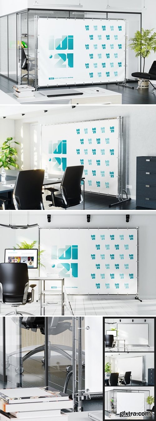 Press Wall Banner In Office Interior Mockup