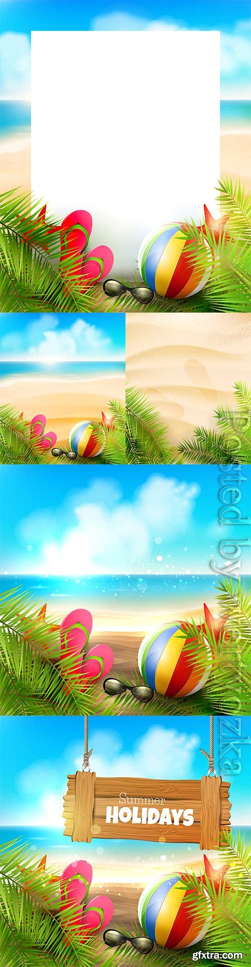 Summer vacation, sea, palm trees, cocktails in vector vol 8