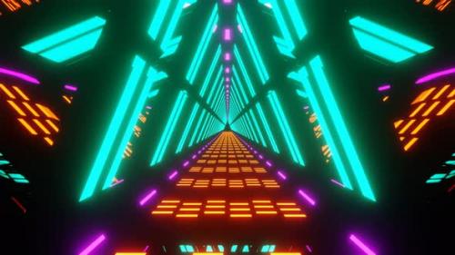 Videohive - Abstract Technology Triangle Neon Tunnel in Outer Space Background 4K not nature light with mirror - 32305839 - 32305839