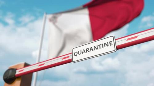 Videohive - Opening Barrier with QUARANTINE Sign at the Maltese Flag - 32309572 - 32309572