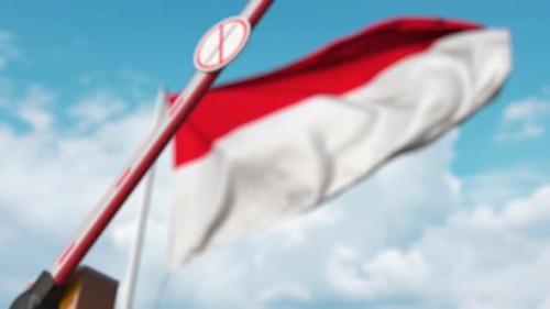 Videohive - Closing Gate with STOP CORONAVIRUS Sign at Flag of Indonesia - 32309577 - 32309577