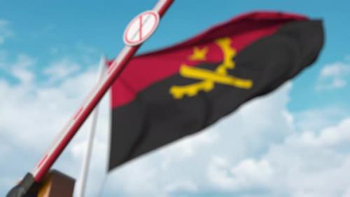 Videohive - Closed Gate with STOP CORONAVIRUS Sign at Flag of Angola - 32309583 - 32309583