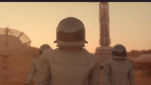 Videohive - Three Astronauts in Space Suits Confidently Walking on Mars - 32309800 - 32309800