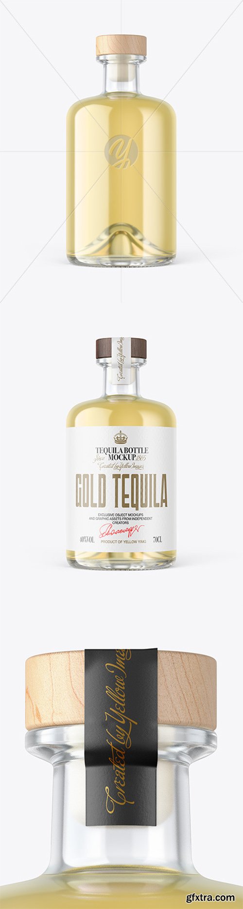 Gold Tequila Bottle with Wooden Cap Mockup 79841