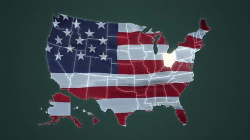 Videohive - Ohio Federal State Blinking Red Highlighted in Map of USA - 32310670 - 32310670