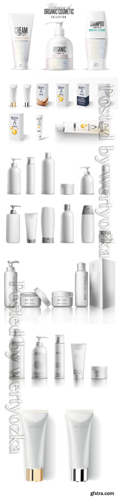 Cosmetic package mockup vector set, beauty product bottles