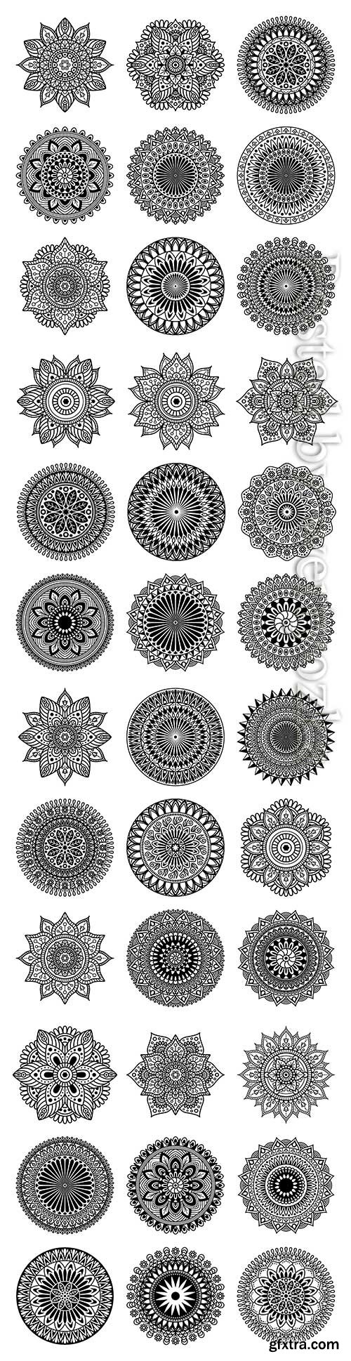 Set of mandala shape on white background, vector illustration