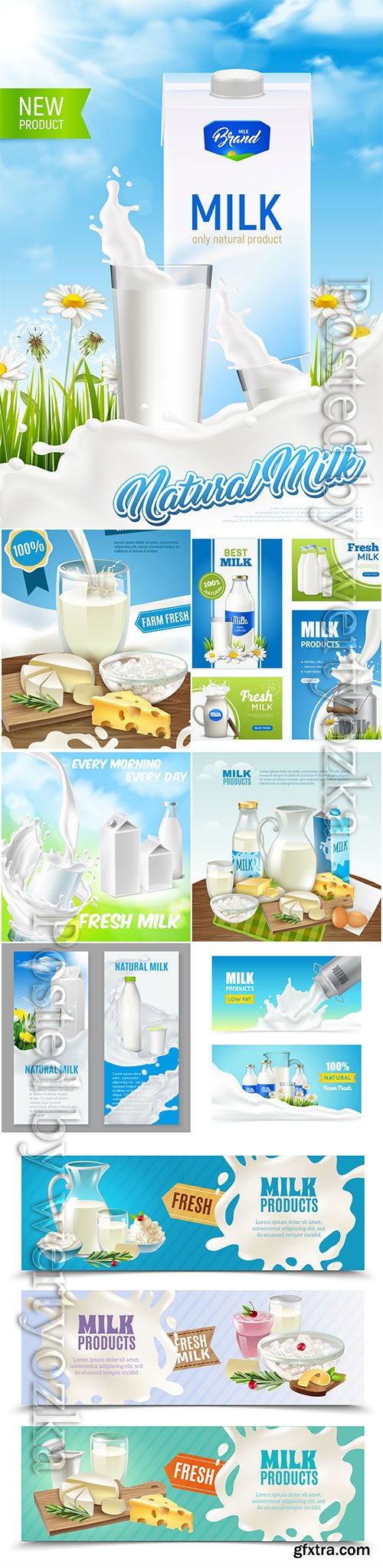 Dairy products vector set