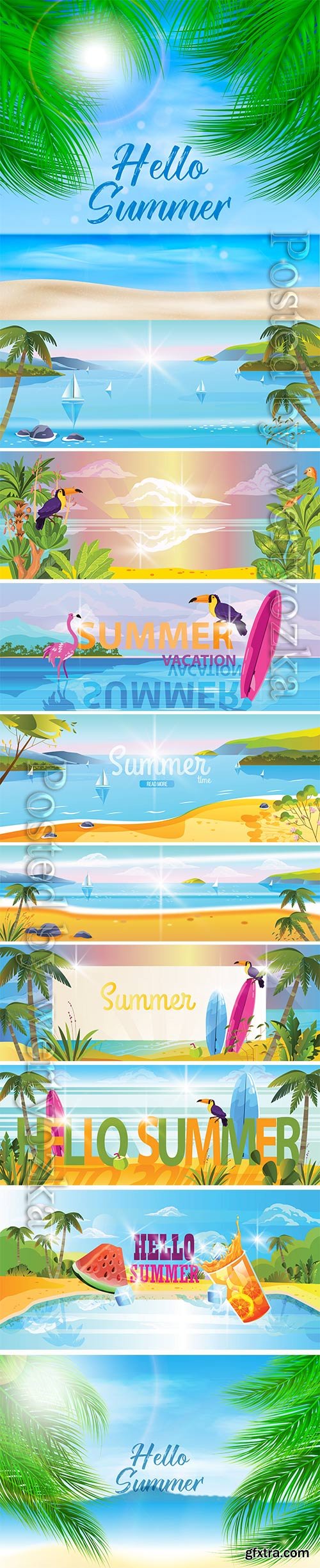 Summer vacation banner with topical landscape view