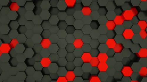 Videohive - Black and red hexagon modules in random waving motion - 32332616 - 32332616