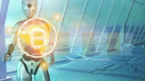 Videohive - Animation About Bitcoin Trading With A Robot HD - 32323306 - 32323306