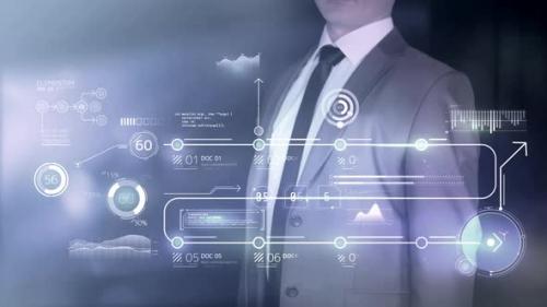 Videohive - Businessman And Abstract Infographics In Augmented Reality 4K - 32323314 - 32323314