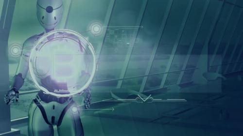 Videohive - Animation About Bitcoin Trading With A Robot 4K - 32323299 - 32323299