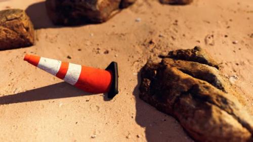 Videohive - Traffic Safety Cone at Empty Sand Beach - 32338714 - 32338714