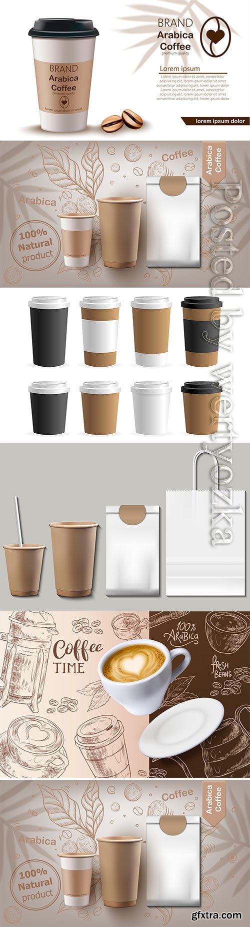 Coffee cups and pack set realistic