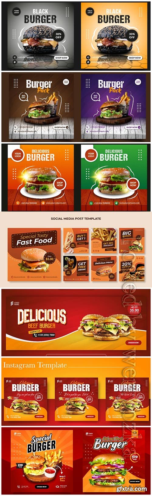 Burger menu promotion social media banner template